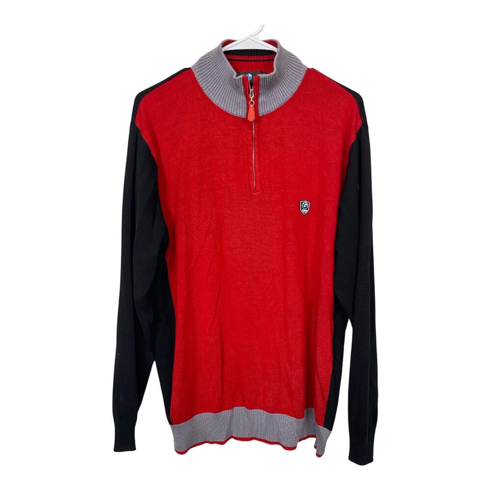 BMW Collection Knit 1/4 Zip Up Sweater Color Block Size L